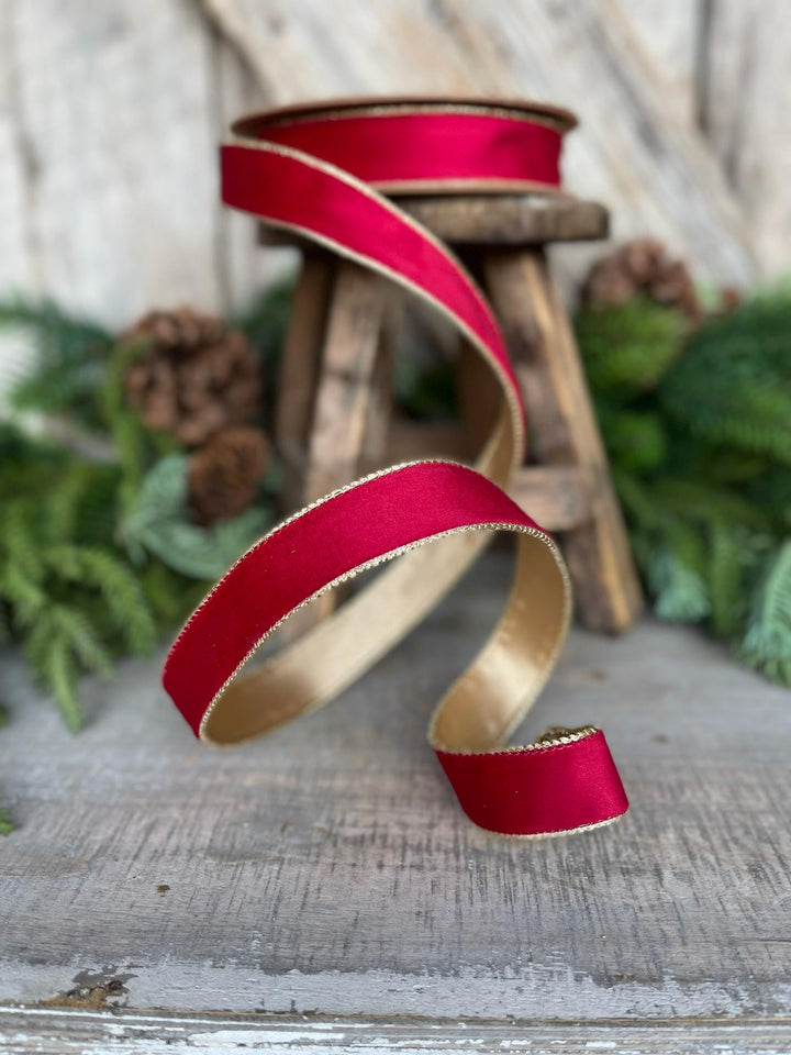 1" Red Gold Velvet Ribbon, Red Velvet Ribbon, Christmas RIbbon