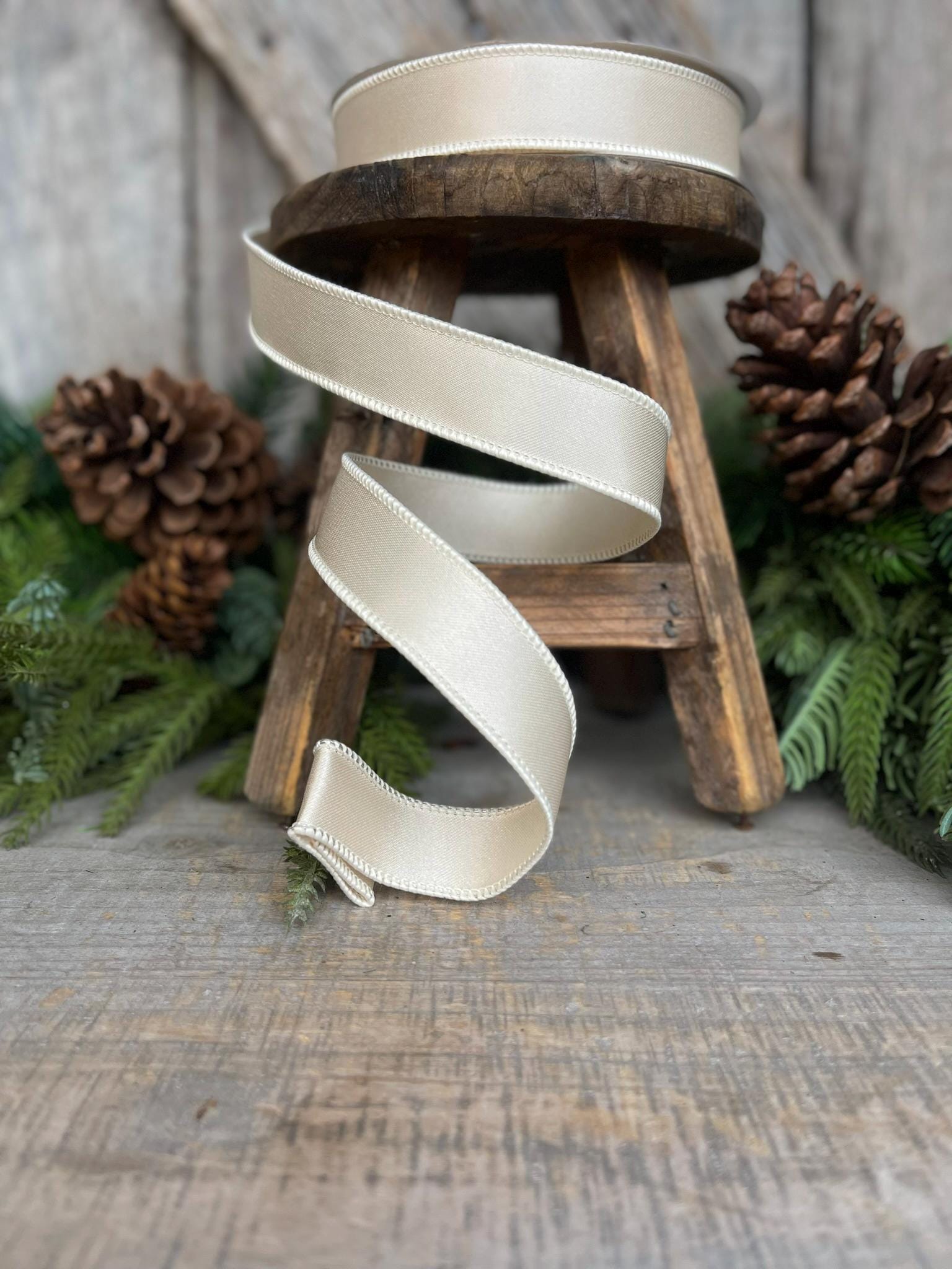 1" Ivory Wired Satin Ribbon, Farrisilk Ribbon, Satin Ribbon