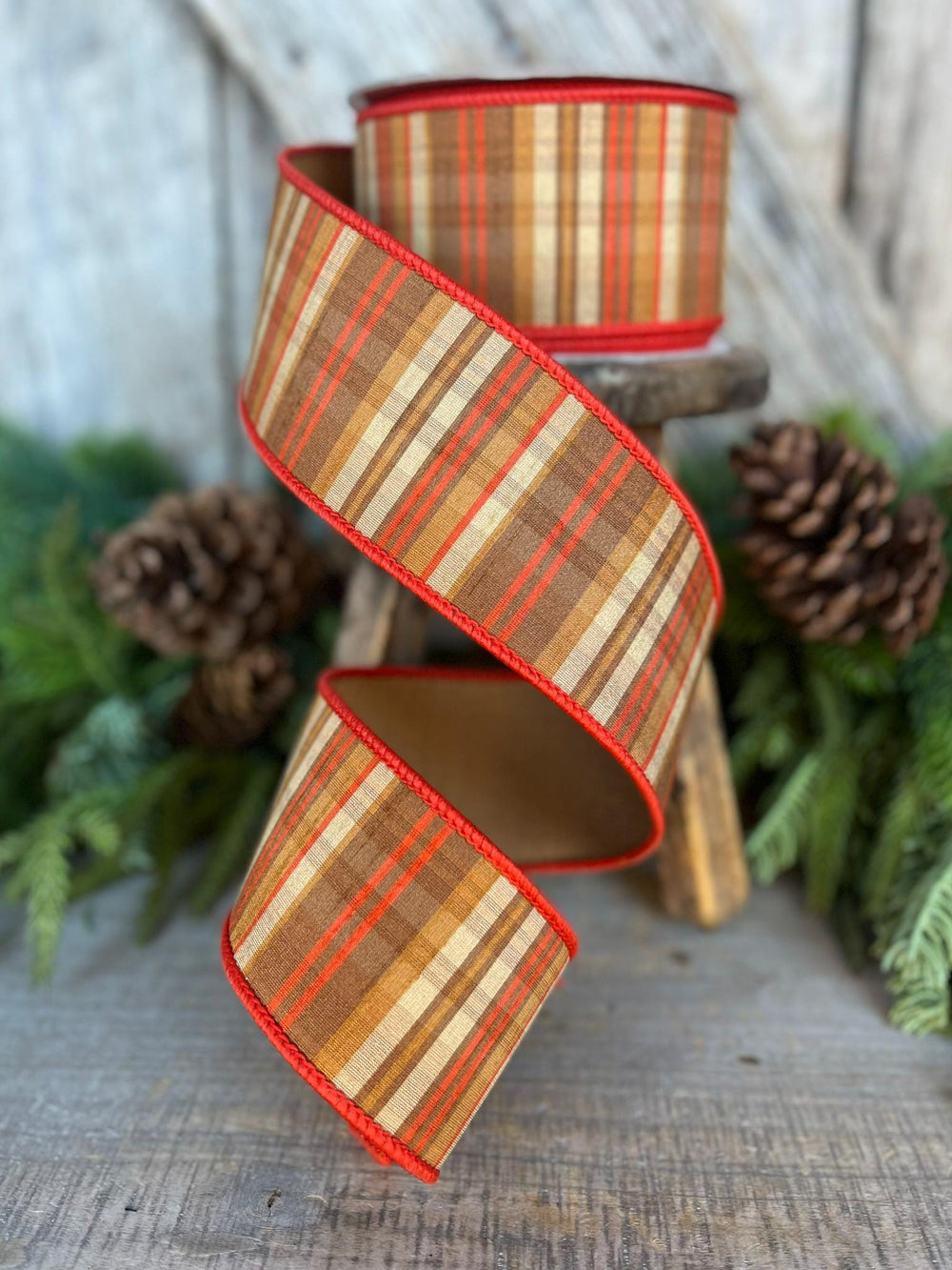 2.5" Candy Corn Plaid Ribbon, Orange Prescott Plaid Ribbon, Farrisilk Ribbon