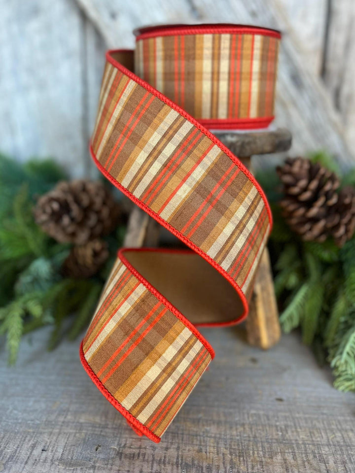 2.5" Candy Corn Plaid Ribbon, Orange Prescott Plaid Ribbon, Farrisilk Ribbon
