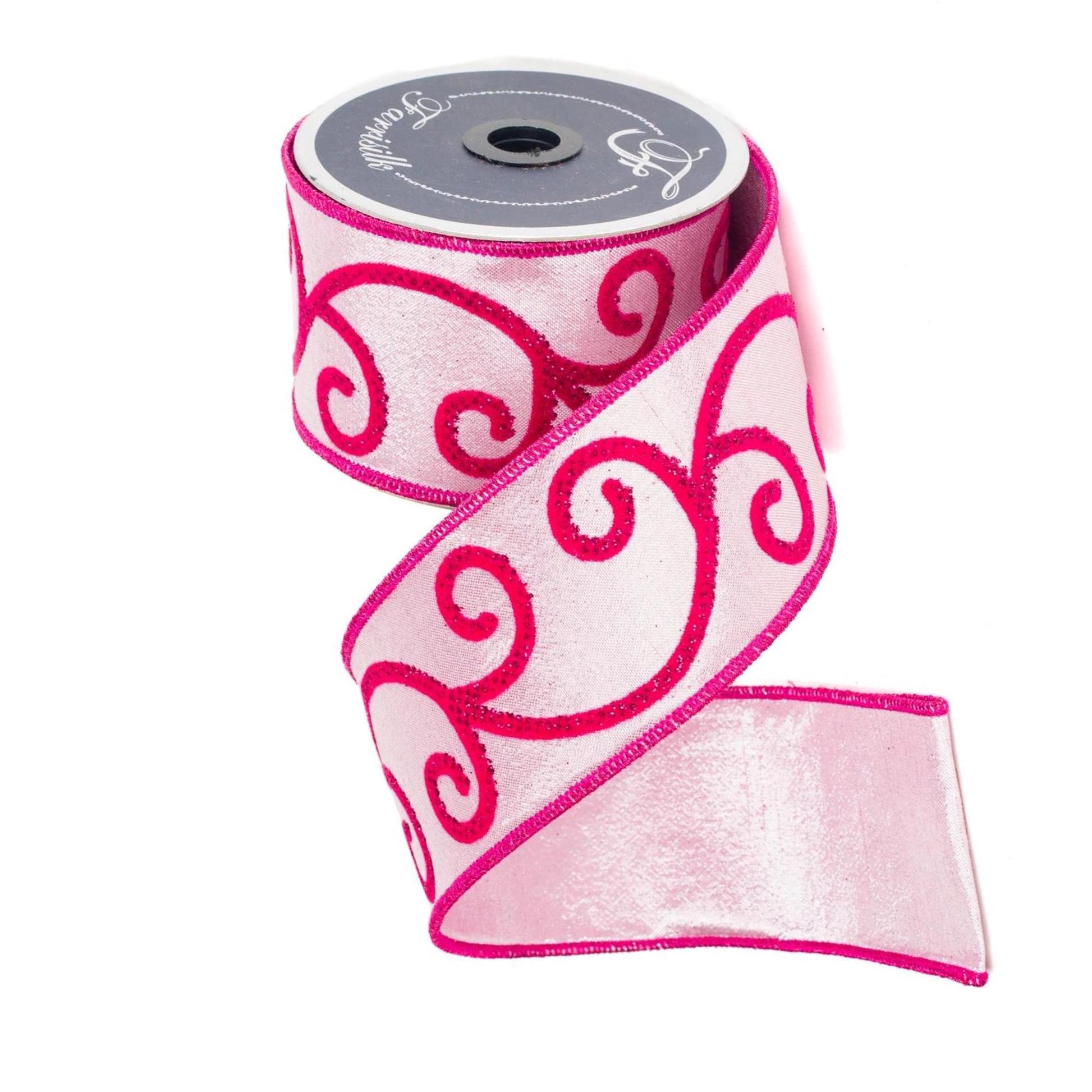 2.5" Pink Curly Swirly Ribbon, Farrisilk Ribbon, Pink Ribbon