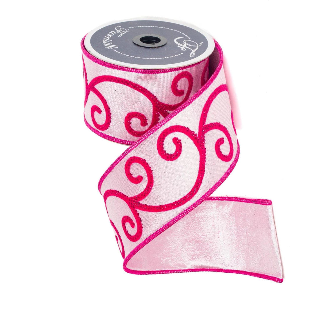 4" Pink Curly Swirly Ribbon, Farrisilk Ribbon