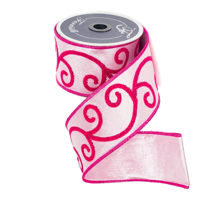 4" Pink Curly Swirly Ribbon, Farrisilk Ribbon