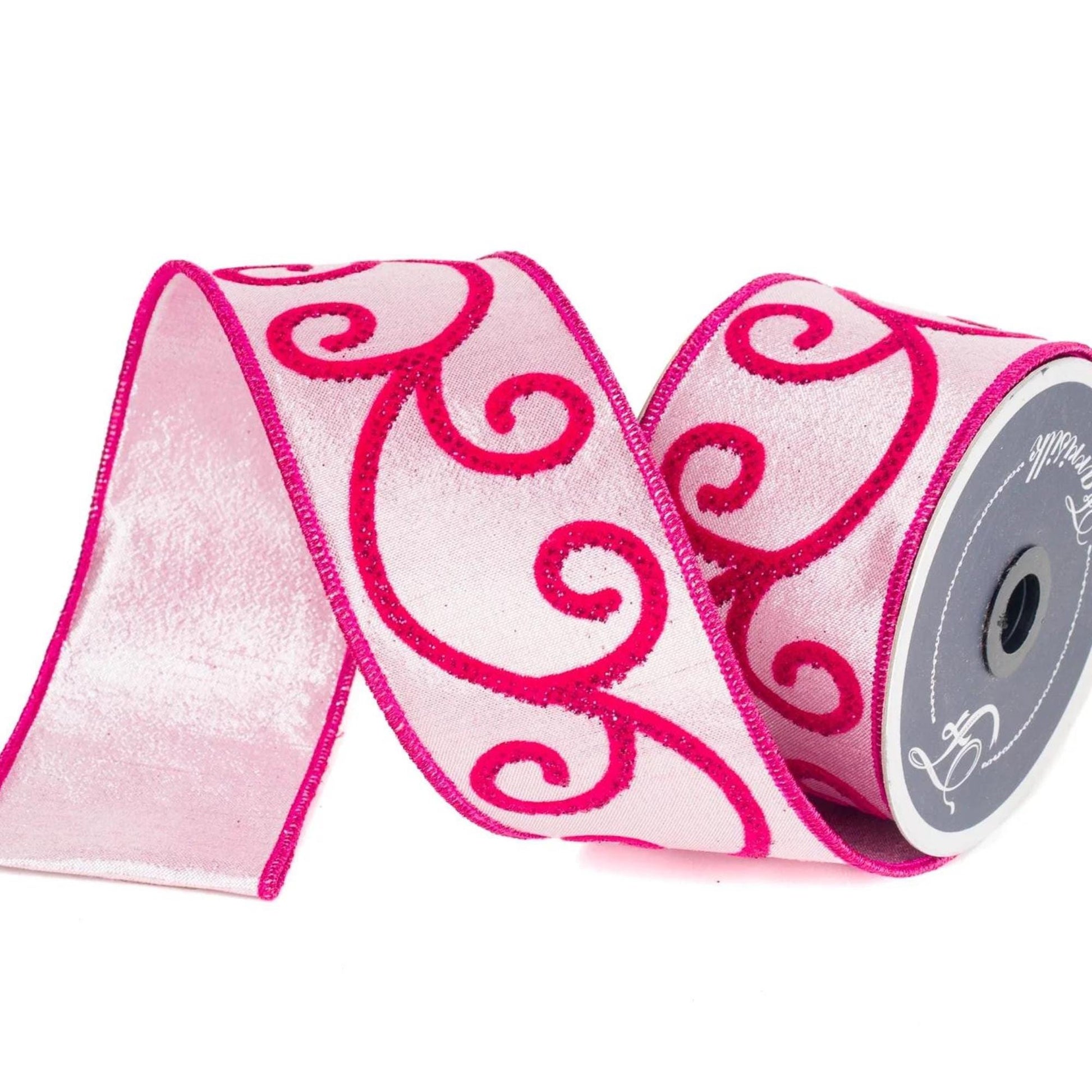 2.5" Pink Curly Swirly Ribbon, Farrisilk Ribbon, Pink Ribbon