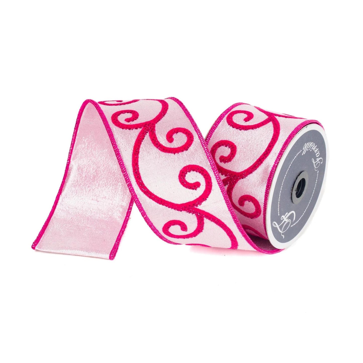 2.5" Pink Curly Swirly Ribbon, Farrisilk Ribbon, Pink Ribbon