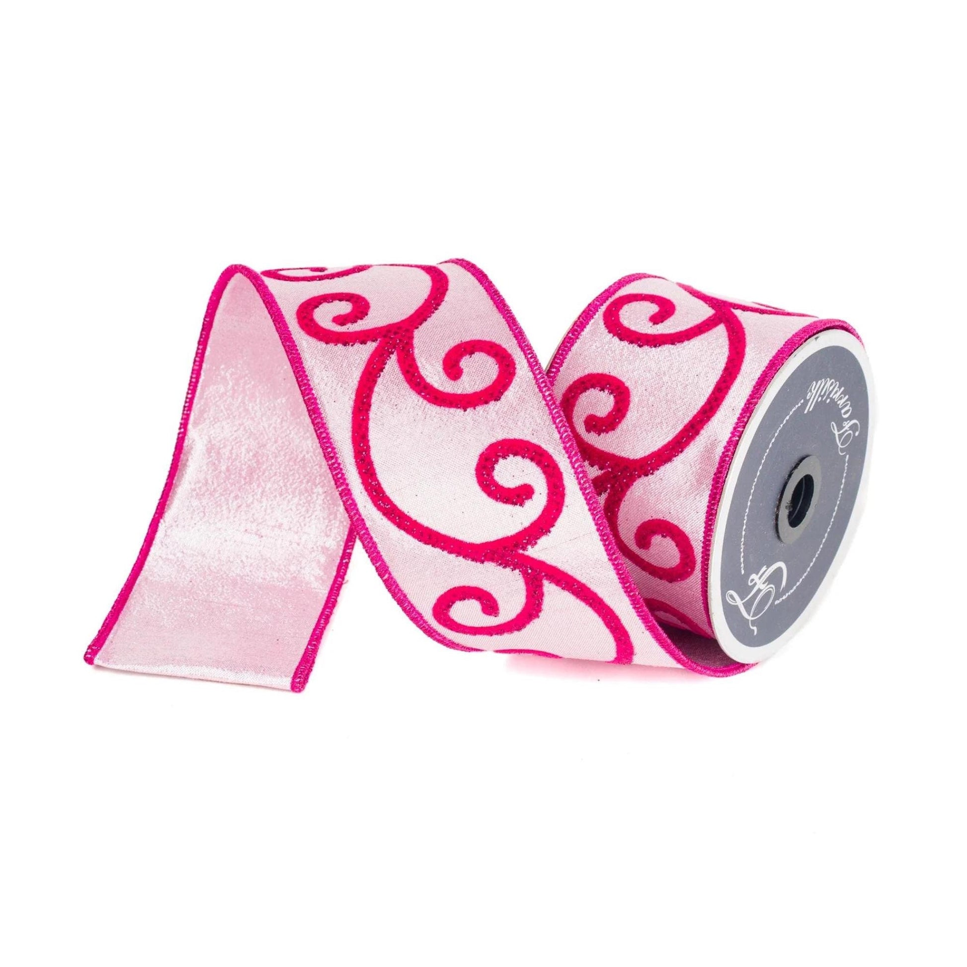 2.5" Pink Curly Swirly Ribbon, Farrisilk Ribbon, Pink Ribbon