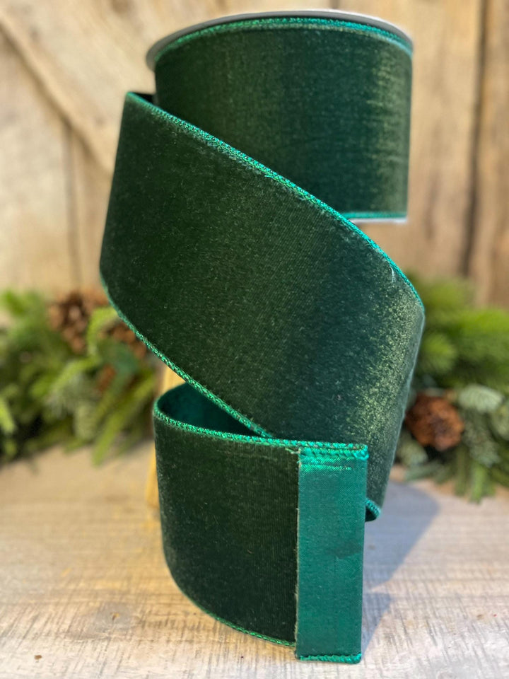 4" Pine Green Velvet Ribbon, Farrisilk Christmas Ribbon