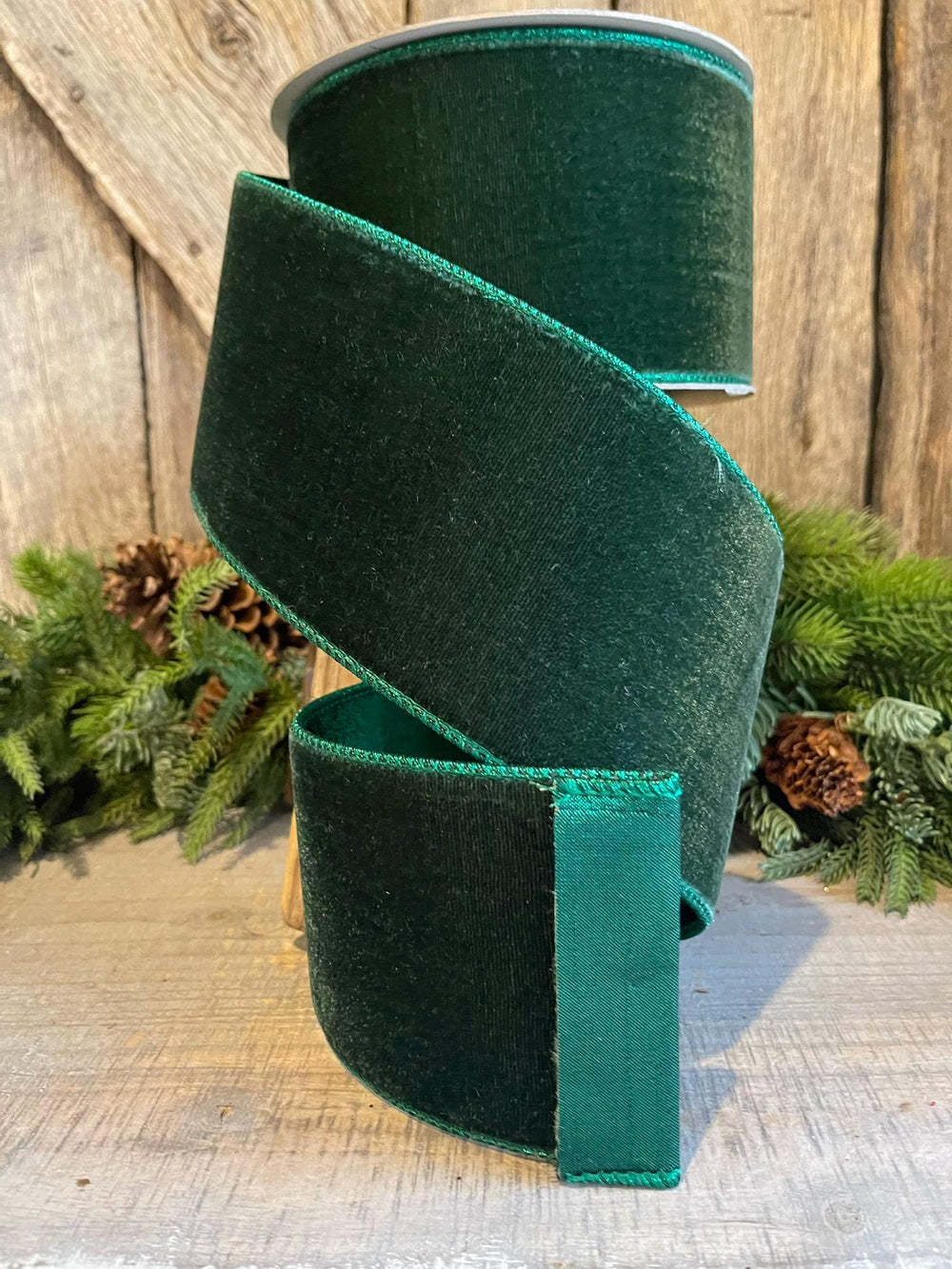 4" Pine Green Velvet Ribbon, Farrisilk Christmas Ribbon