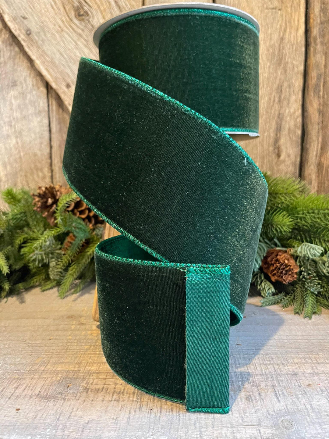 4" Pine Green Velvet Ribbon, Farrisilk Christmas Ribbon