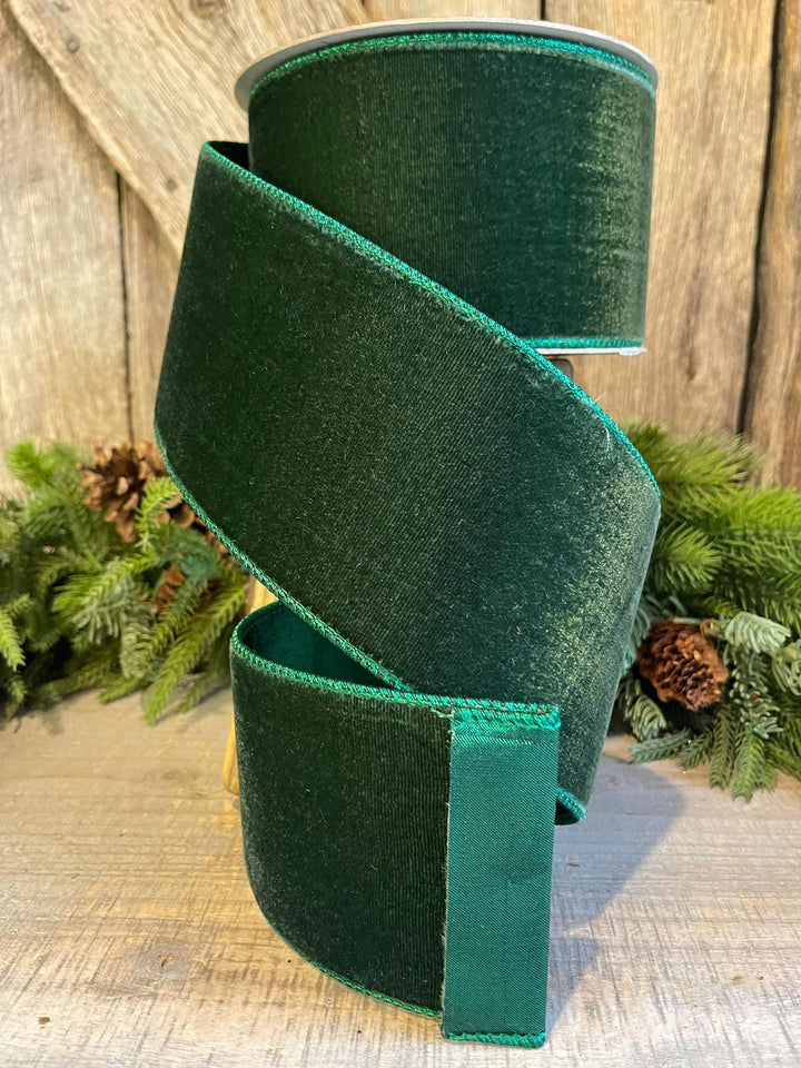 4" Pine Green Velvet Ribbon, Farrisilk Christmas Ribbon
