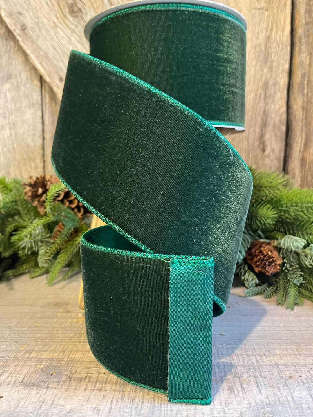 4" Pine Green Velvet Ribbon, Farrisilk Christmas Ribbon