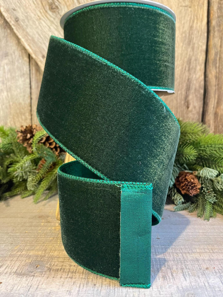 4" Pine Green Velvet Ribbon, Farrisilk Christmas Ribbon