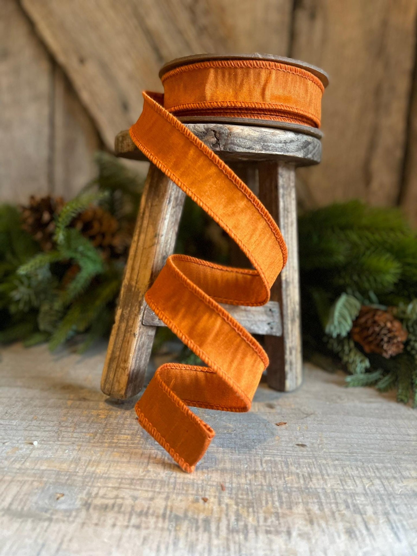 1" Orange Dupioni Ribbon, Orange Ribbon, Fall Ribbon