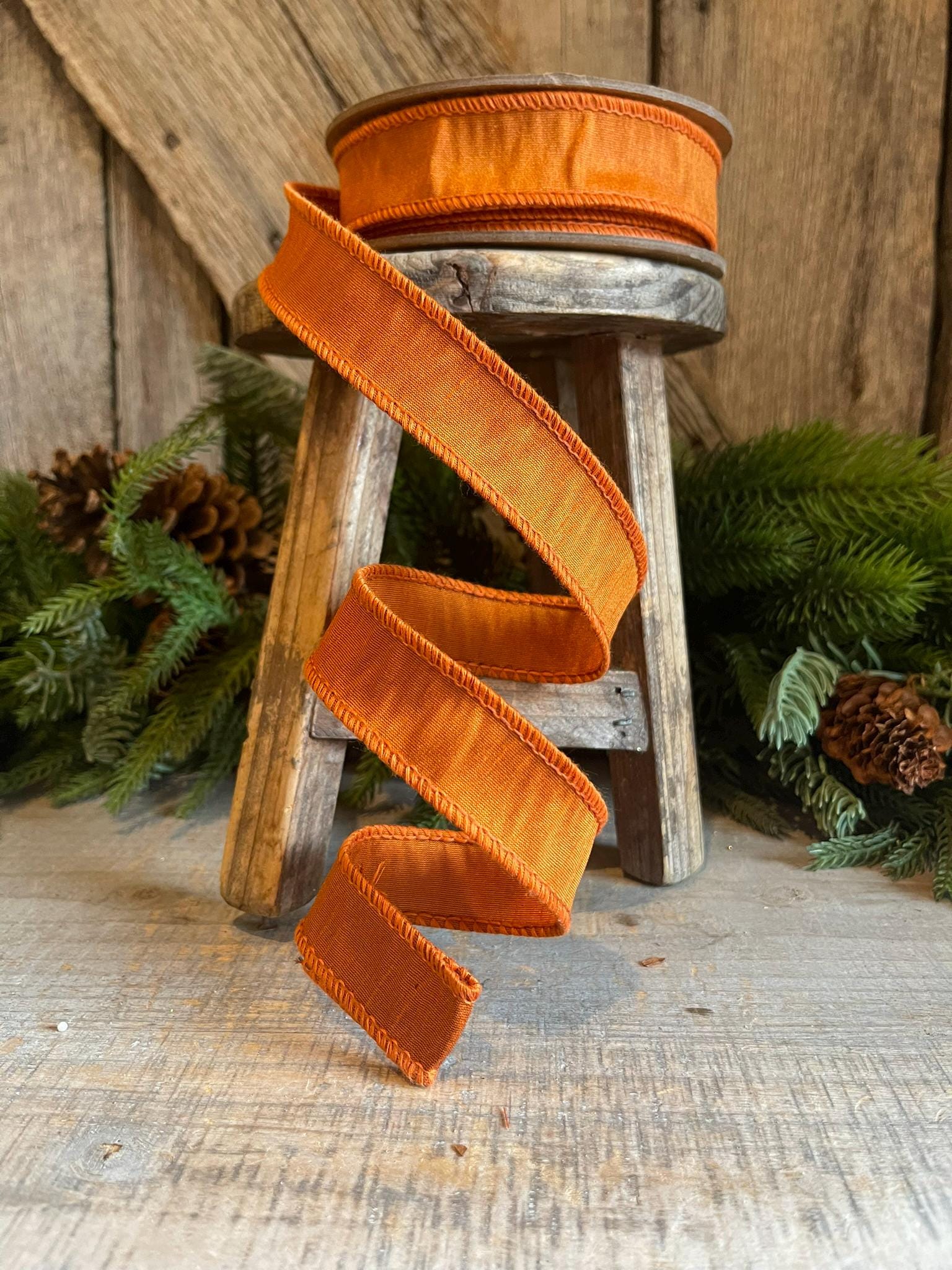 1" Orange Dupioni Ribbon, Orange Ribbon, Fall Ribbon