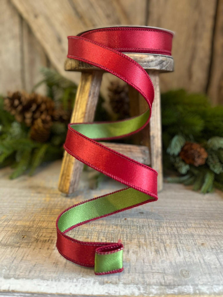 1" Ruby Green Satin Ribbon, Farrisilk Ribbon, Wired Ribbon