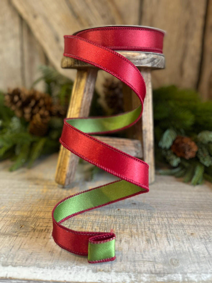 1" Ruby Green Satin Ribbon, Farrisilk Ribbon, Wired Ribbon