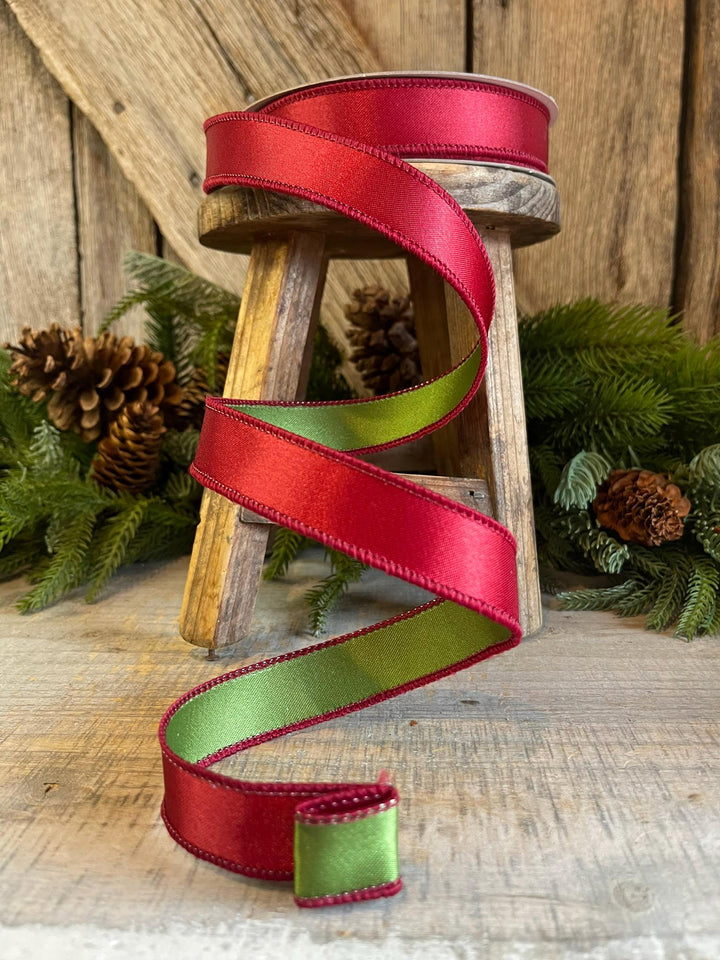 1" Ruby Green Satin Ribbon, Farrisilk Ribbon, Wired Ribbon