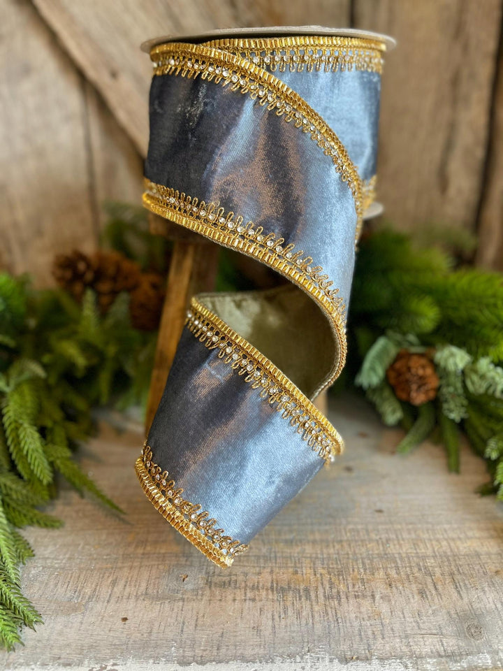 4” Steel Blue Velvet Ribbon, Tiffany Velvet ribbon, Farrisilk Ribbon
