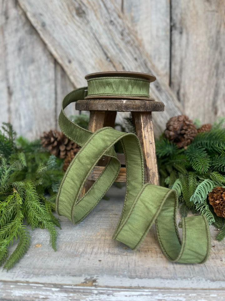 1" Dark Moss Green Ribbon, Wired RIbbon, Spring RIbbon