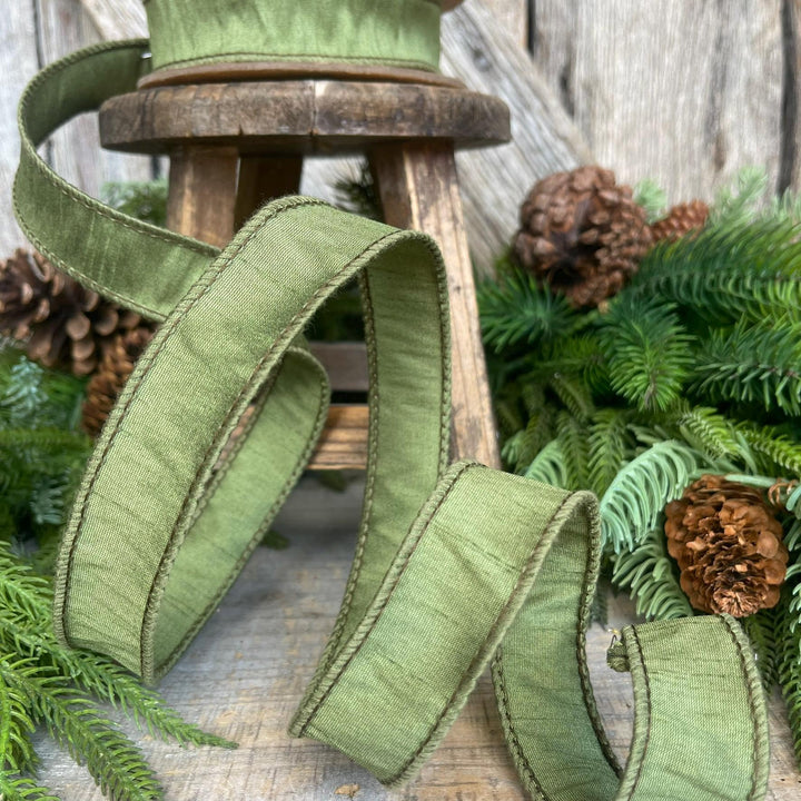 1" Dark Moss Green Ribbon, Wired RIbbon, Spring RIbbon