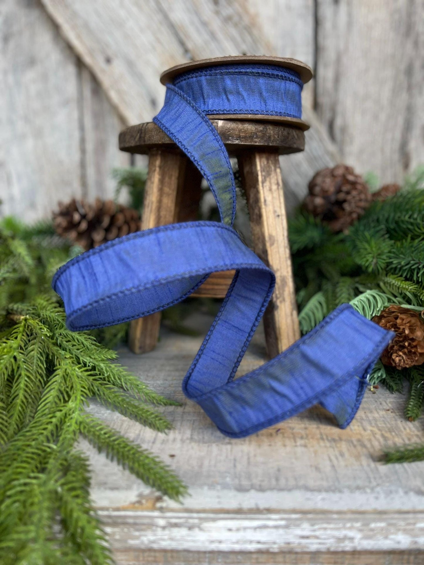 1" Navy Blue Ribbon, Dark Blue Ribbon, Blue Dupion Ribbon