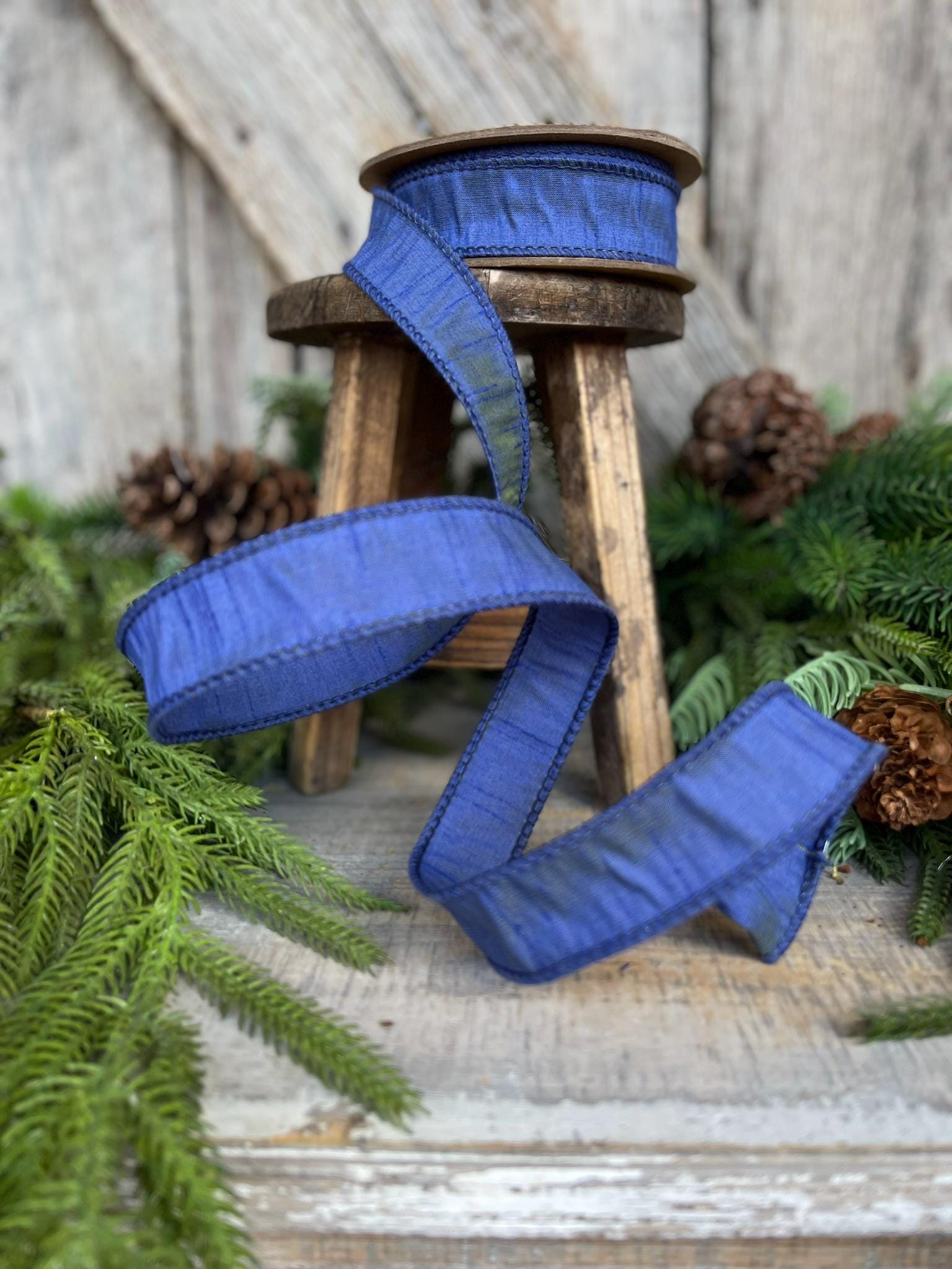 1" Navy Blue Ribbon, Dark Blue Ribbon, Blue Dupion Ribbon