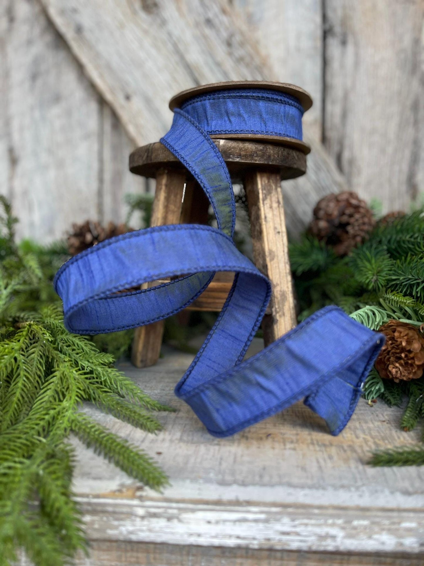 1" Navy Blue Ribbon, Dark Blue Ribbon, Blue Dupion Ribbon