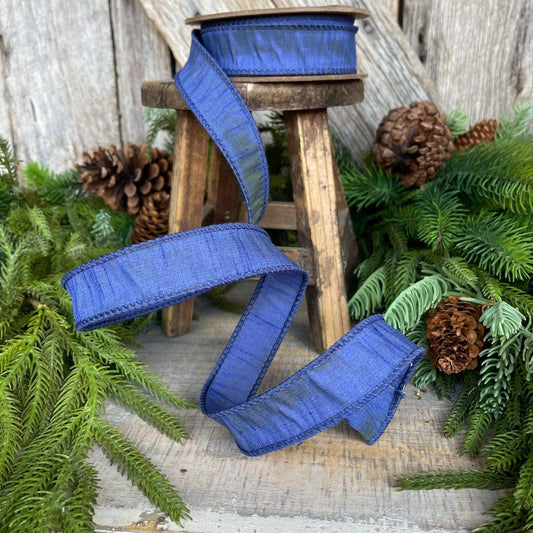 1" Navy Blue Ribbon, Dark Blue Ribbon, Blue Dupion Ribbon