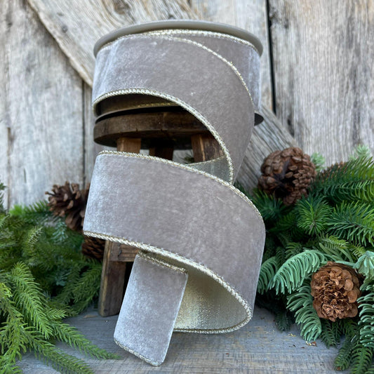 2.5" Platinum velvet ribbon, Farrisilk Ribbon, Christmas tree ribbon