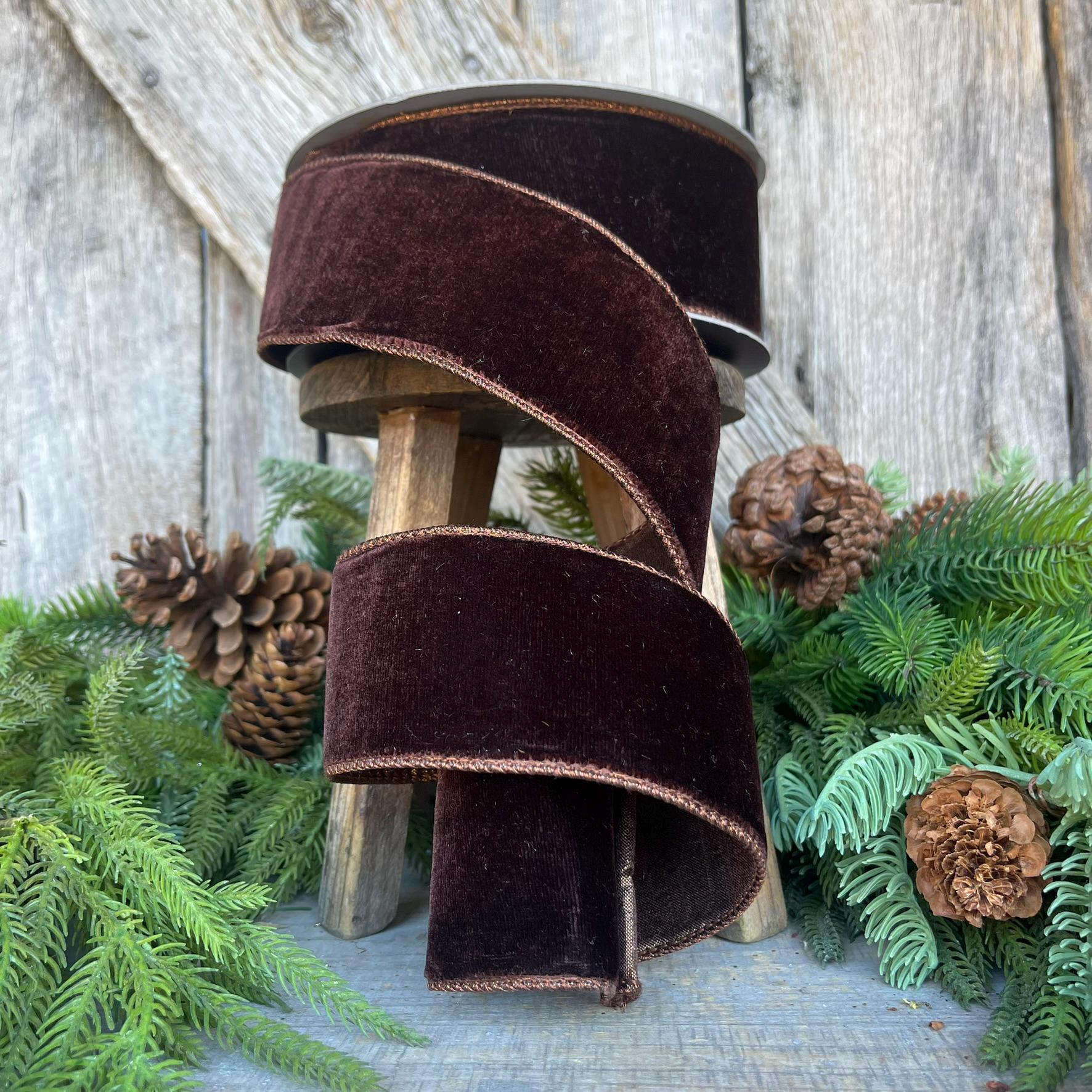 2.5” Chocolate Velvet Ribbon, Farrisilk ribbon, designer ribbon