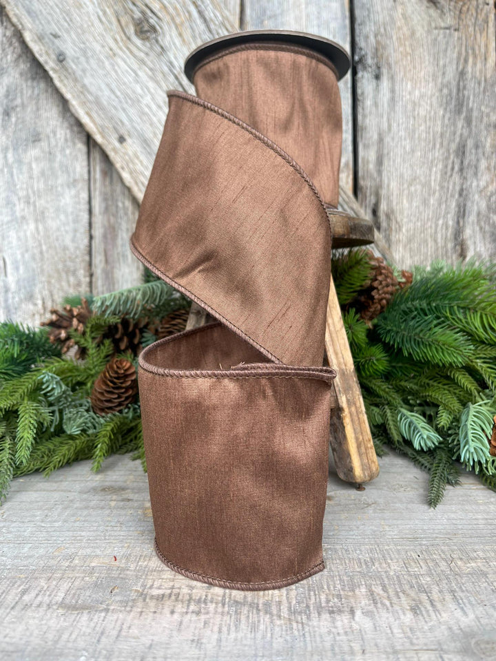4" Brown Ribbon, Chocolate Ribbon, Brown Dupioni Ribbon