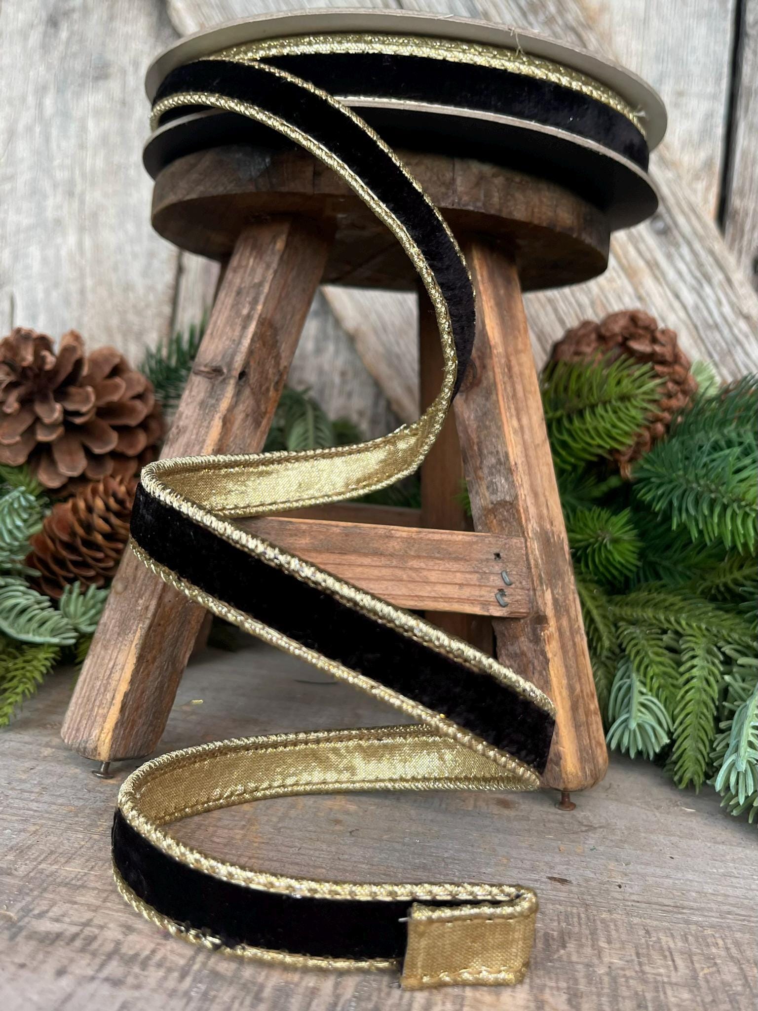 3/4" Black Flashy Velvet, Farrisilk Ribbon, Wired Ribbon