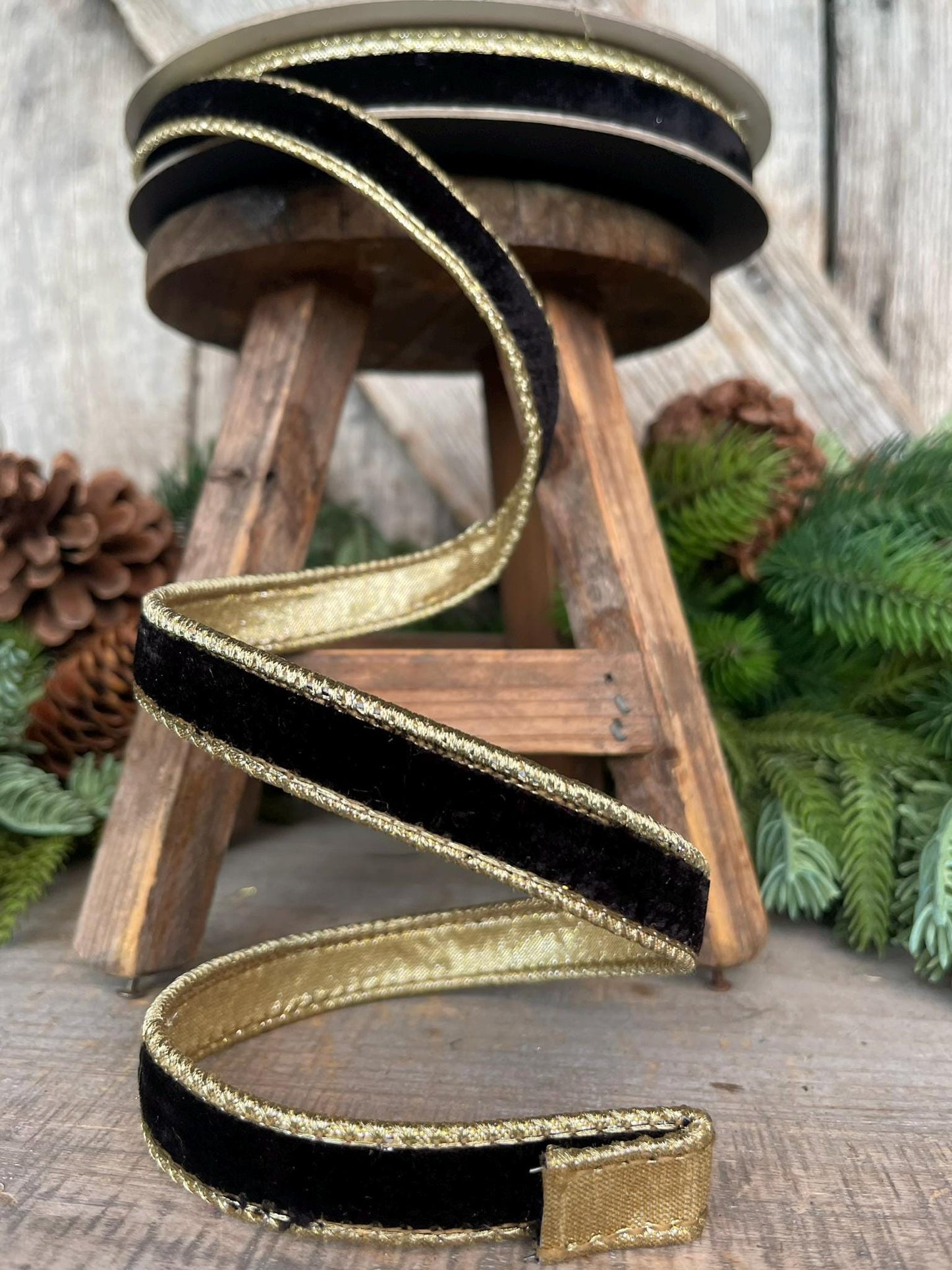 3/4" Black Flashy Velvet, Farrisilk Ribbon, Wired Ribbon