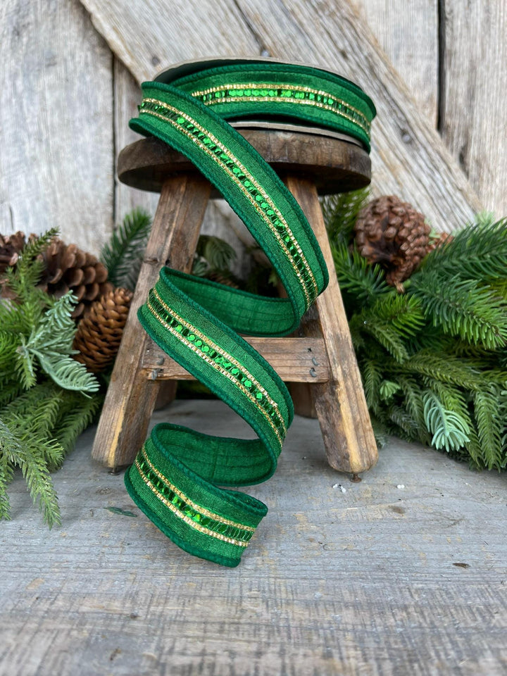 1" Emerald Green Twinkle Trim Ribbon, Farrisilk ribbon, Green RIbbon