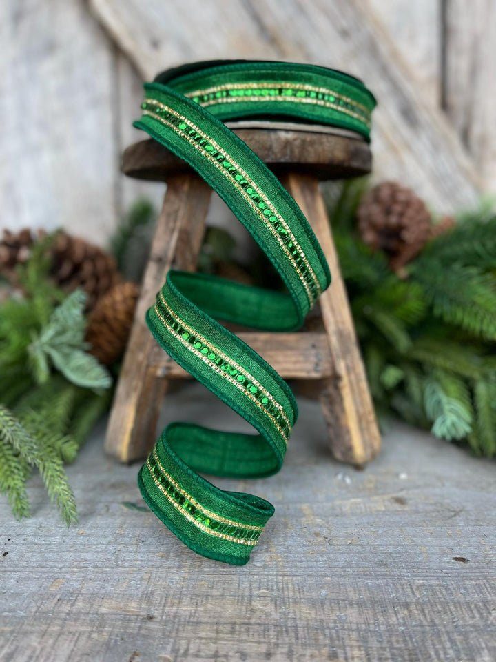 1" Emerald Green Twinkle Trim Ribbon, Farrisilk ribbon, Green RIbbon