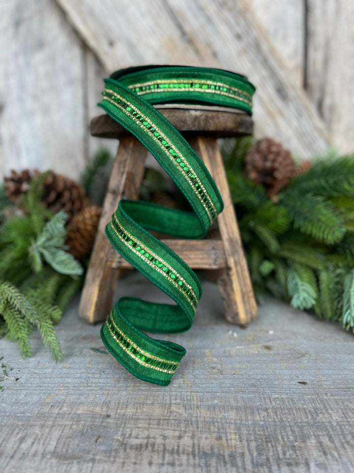 1" Emerald Green Twinkle Trim Ribbon, Farrisilk ribbon, Green RIbbon