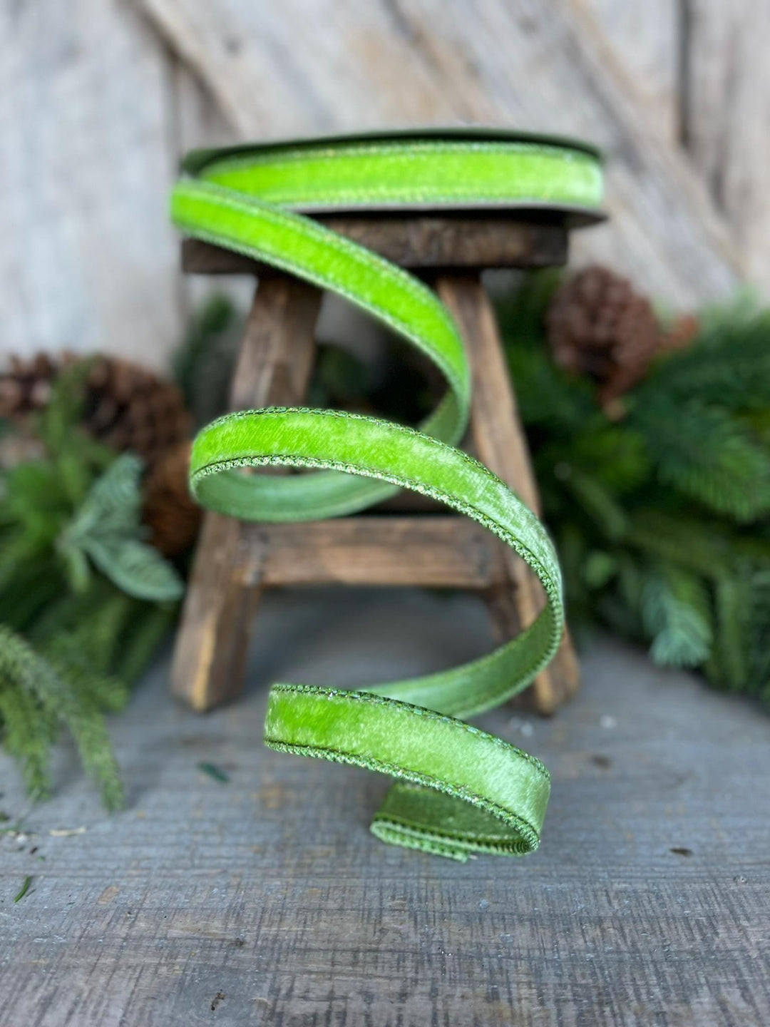 3/4" Bright Lime Green Velvet Ribbon, Farrisilk ribbon, Christmas Ribbon