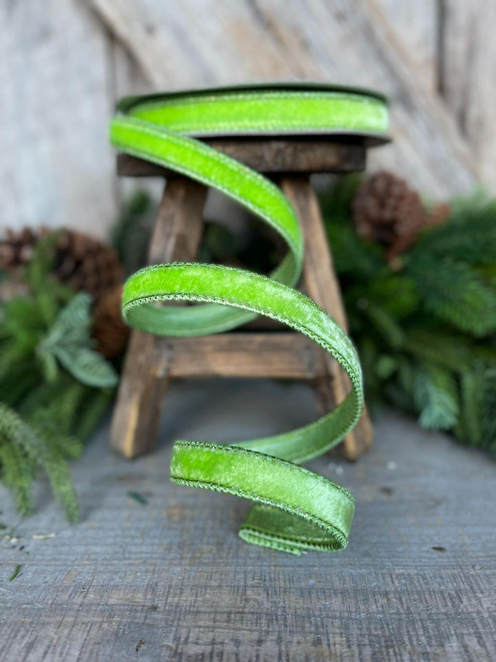 3/4" Bright Lime Green Velvet Ribbon, Farrisilk ribbon, Christmas Ribbon