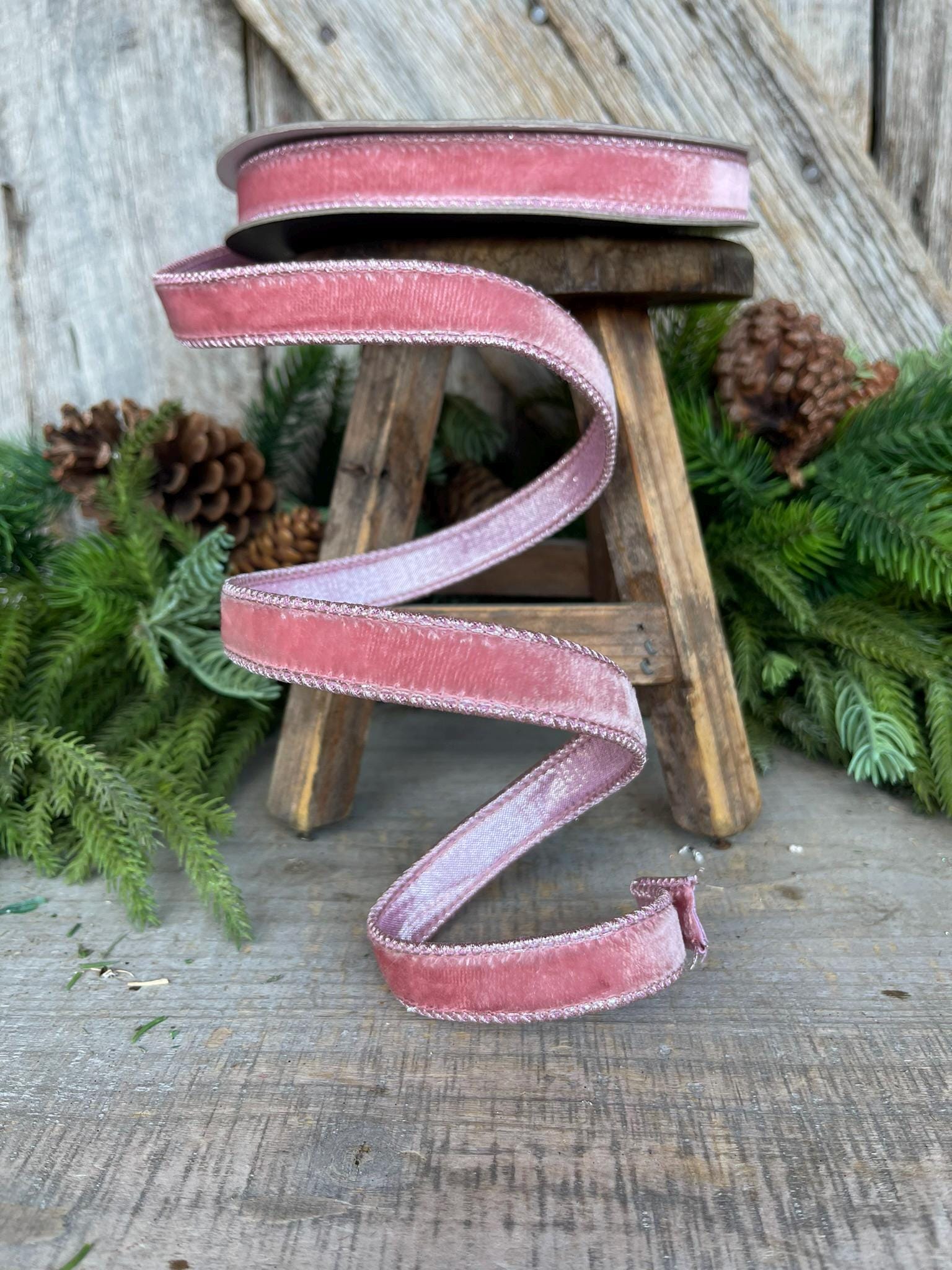 3/4" Pink Velvet Luster Ribbon, Farrisilk, Wired Velvet Ribbon,Christmas Velvet Ribbon,Pink Velvet Ribbon