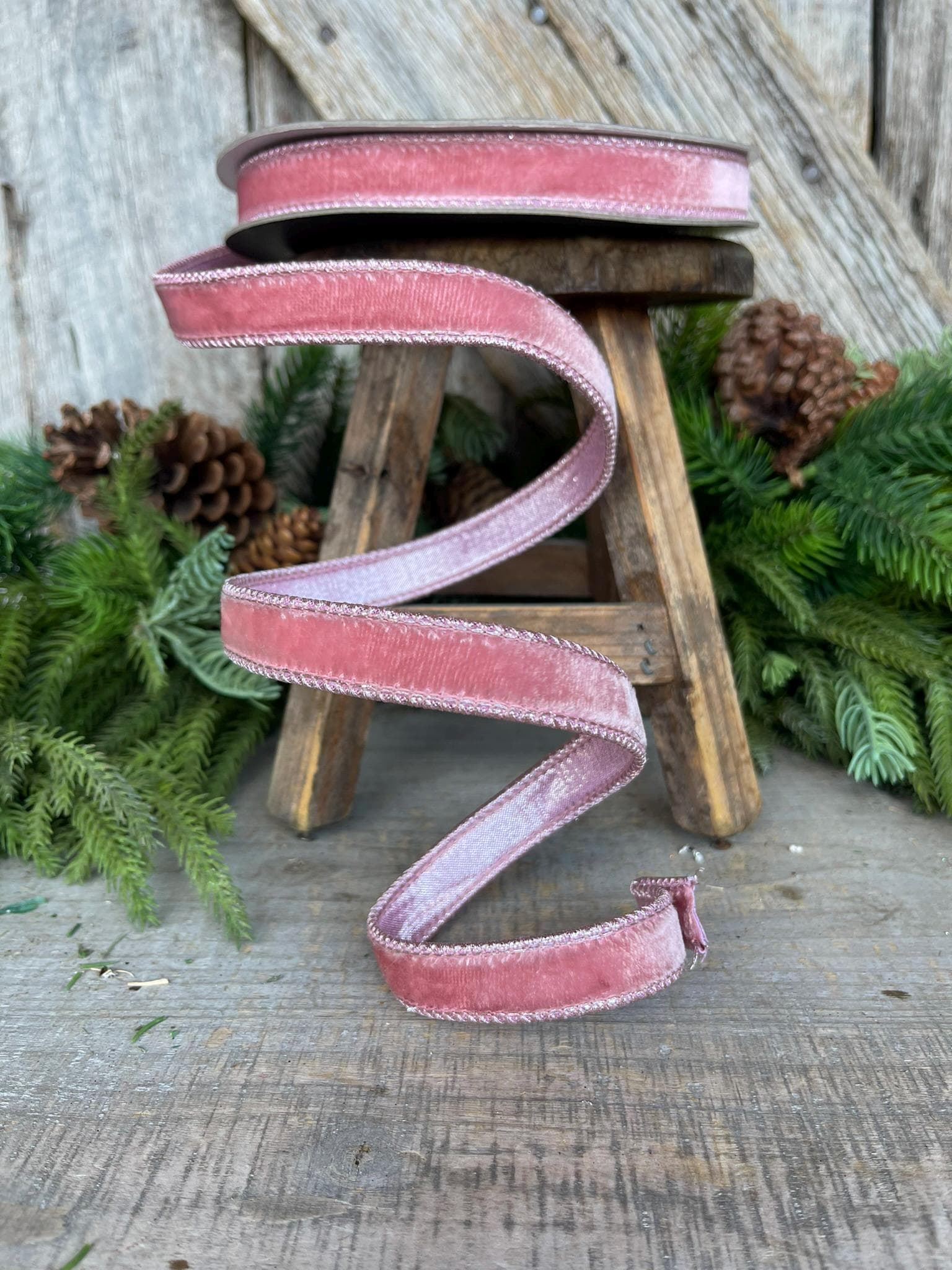 3/4" Pink Velvet Luster Ribbon, Farrisilk, Wired Velvet Ribbon,Christmas Velvet Ribbon,Pink Velvet Ribbon