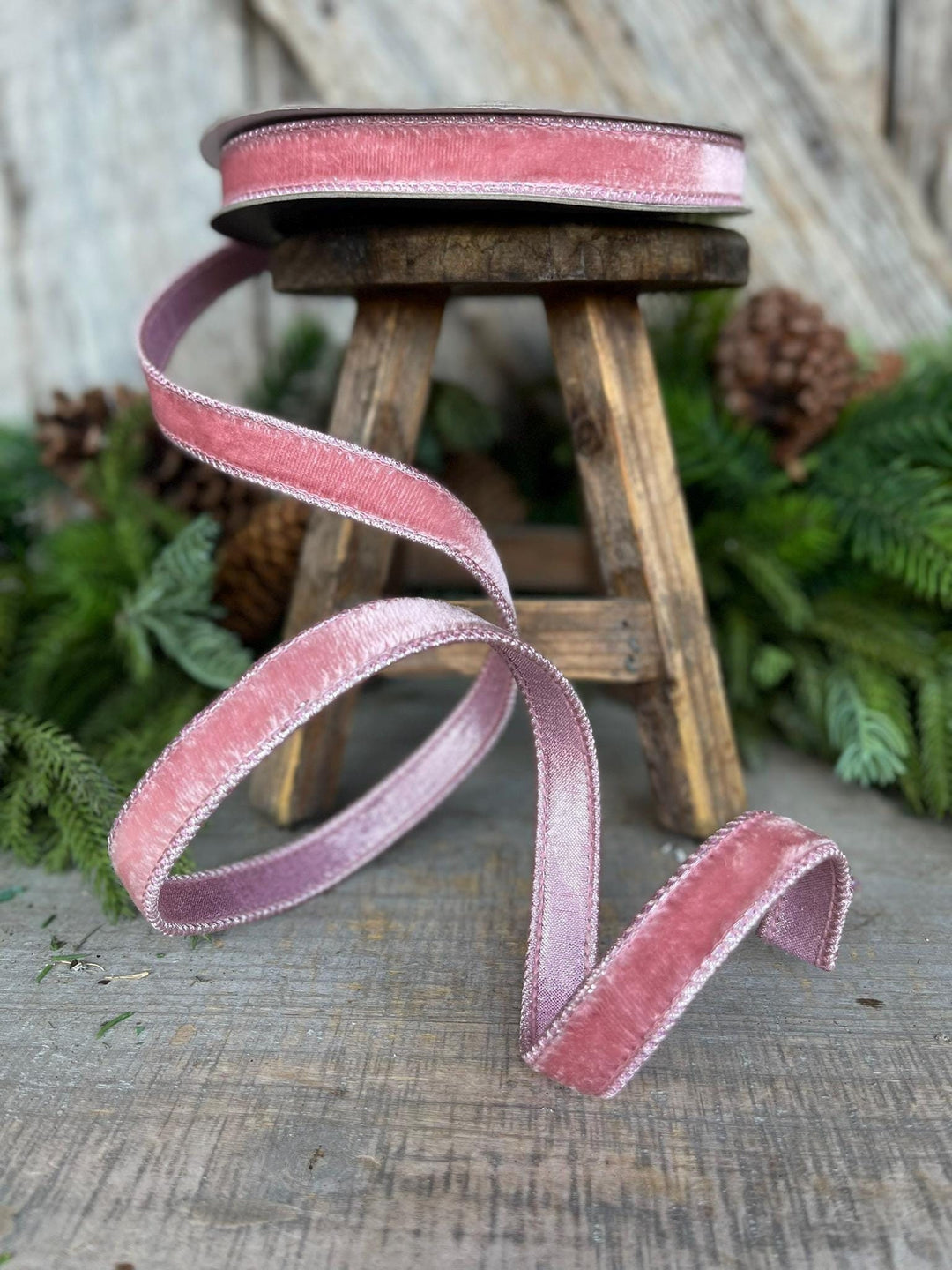 3/4" Pink Velvet Luster Ribbon, Farrisilk, Wired Velvet Ribbon,Christmas Velvet Ribbon,Pink Velvet Ribbon
