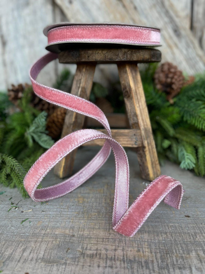 3/4" Pink Velvet Luster Ribbon, Farrisilk, Wired Velvet Ribbon,Christmas Velvet Ribbon,Pink Velvet Ribbon