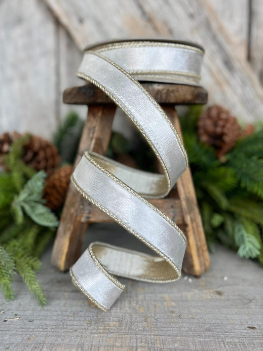 1" Satin Ivory Velvet Ribbon, Farrisilk Ribbon, Ivory Velvet Ribbon