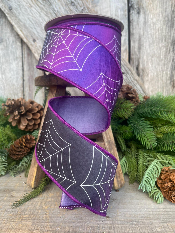 2.5" Purple Spider Web Ribbon, Farrisilk Ribbon, Halloween RIbbon