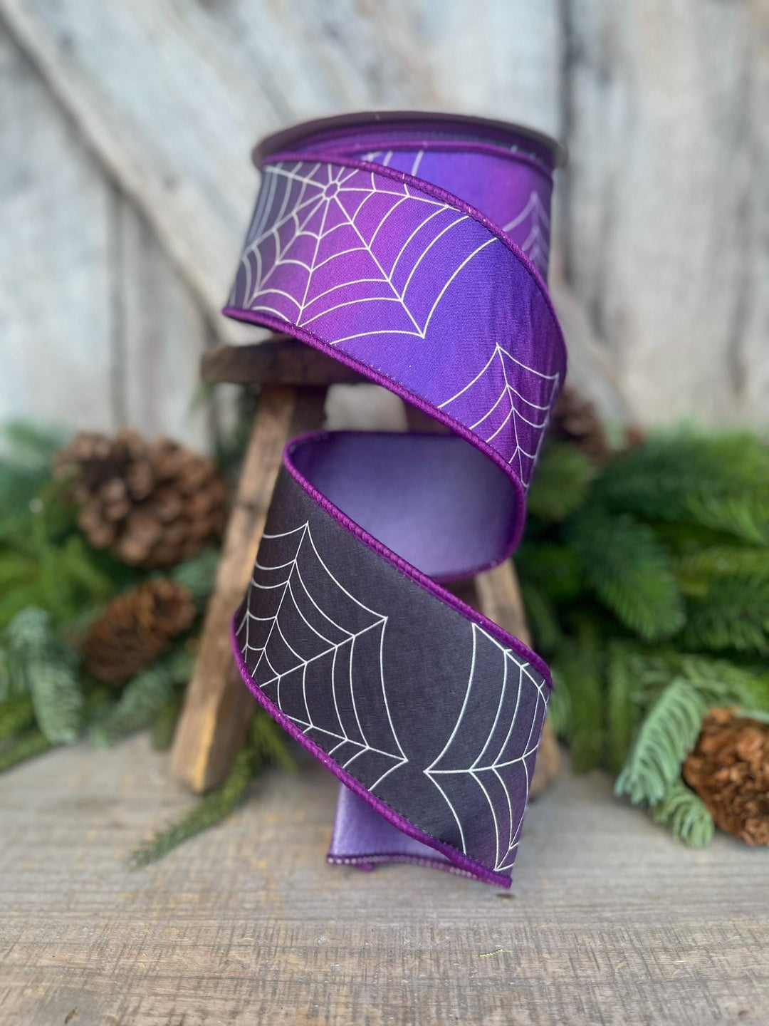 2.5" Purple Spider Web Ribbon, Farrisilk Ribbon, Halloween RIbbon