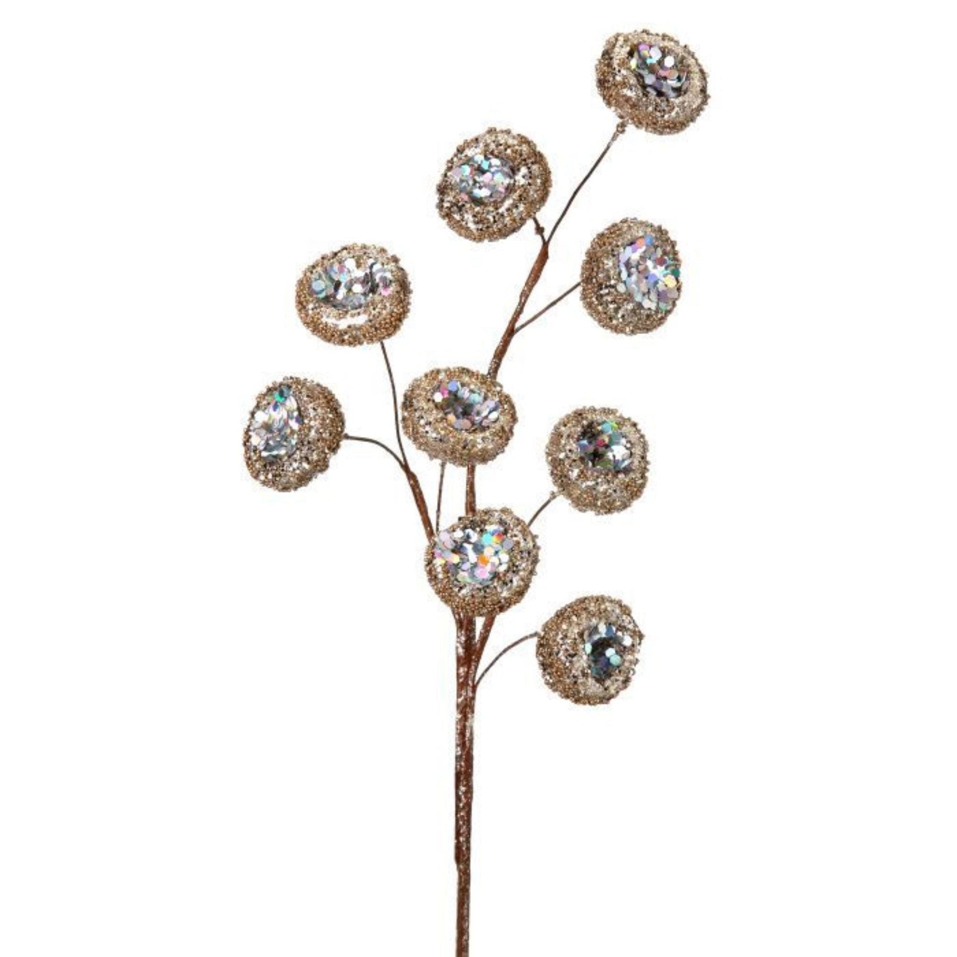 18" Gold Bead Pod Spray, Christmas Berry Spray, Champagne Gold Spray