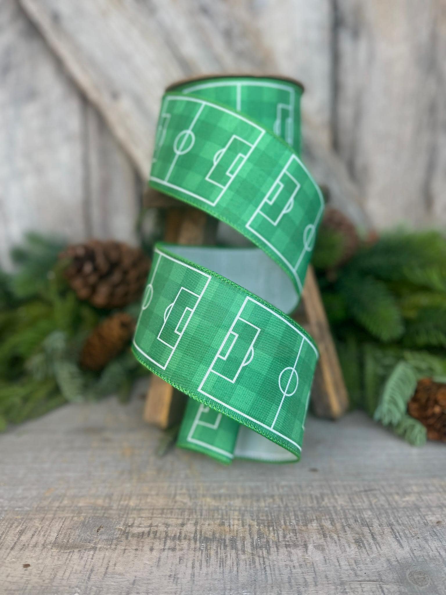 2.5" Soccer Field Wired Ribbon, Soccer Ribbon, Sports Ribbon