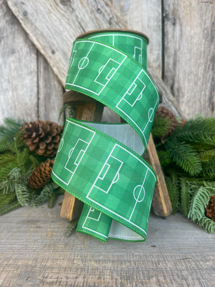 2.5" Soccer Field Wired Ribbon, Soccer Ribbon, Sports Ribbon
