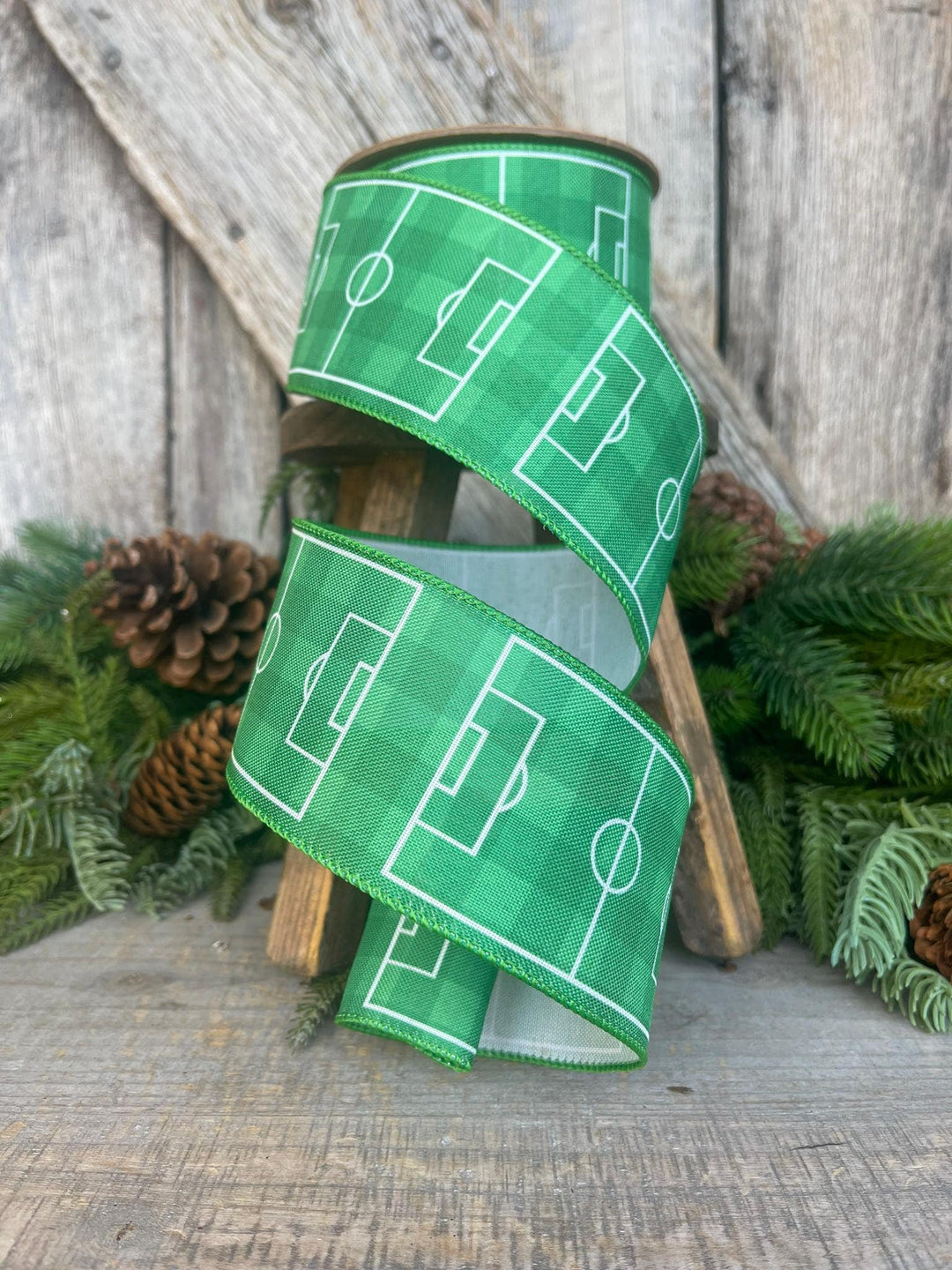2.5" Soccer Field Wired Ribbon, Soccer Ribbon, Sports Ribbon