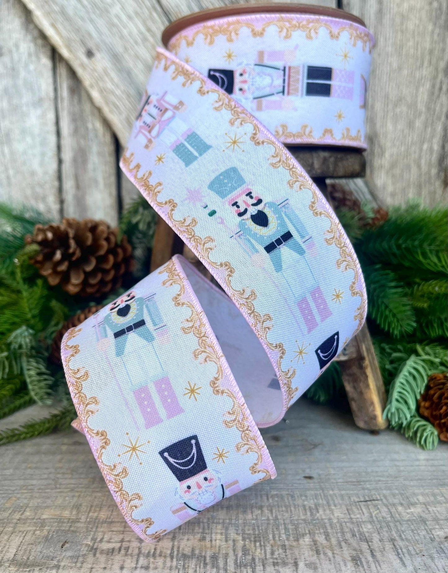 2.5" Pink Nutcracker Ribbon, Pink Ribbon, Pink christmas Ribbon